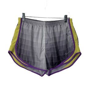 Nike Gray Checkered Purple and Yellow Tempo Running Shorts Sz large